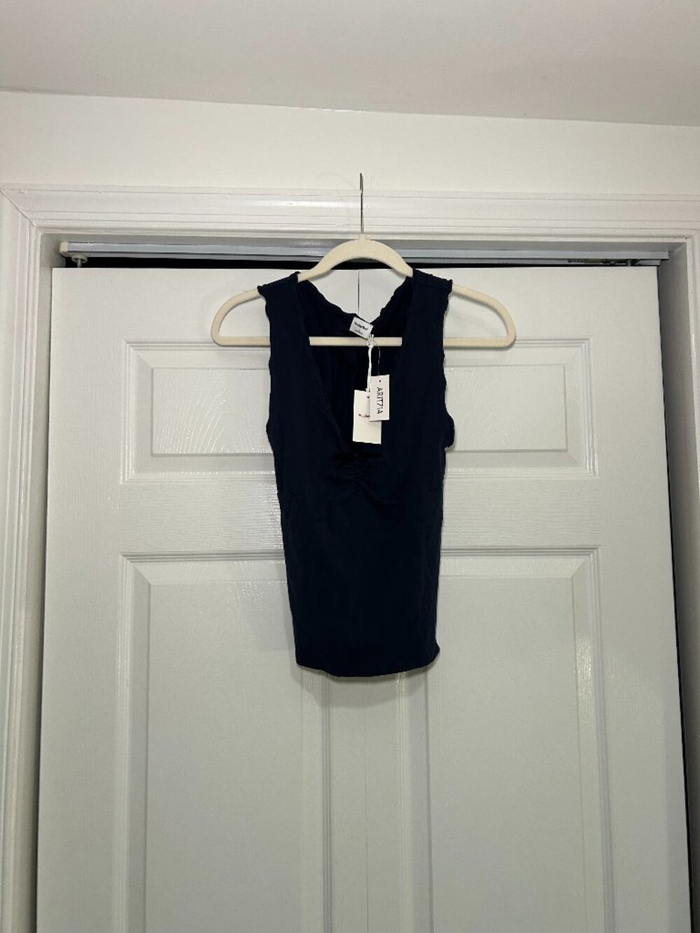 Aritzia Sunday Best Navy Blue Sleeveless V-Neck Tank with Bow